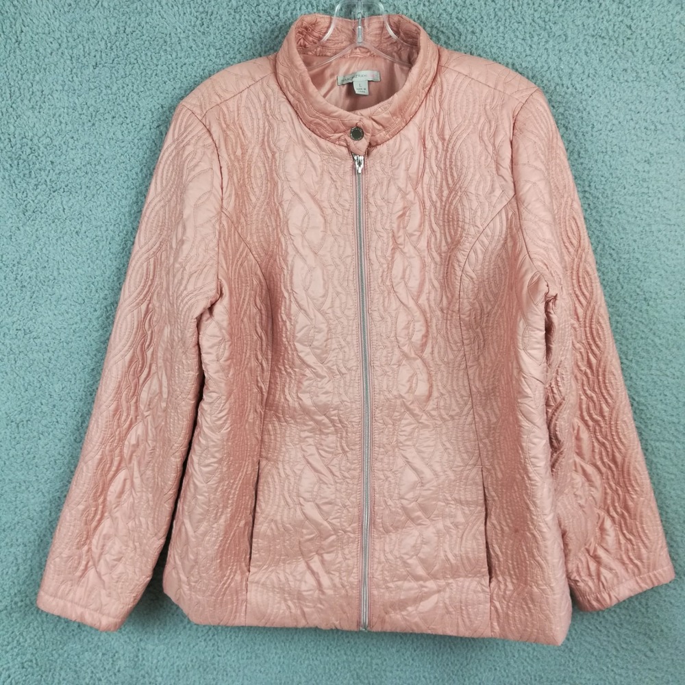 Isaac Mizrahi Live! Womens Jacket Quilted Blush Pink Full Zip Stand Collar L